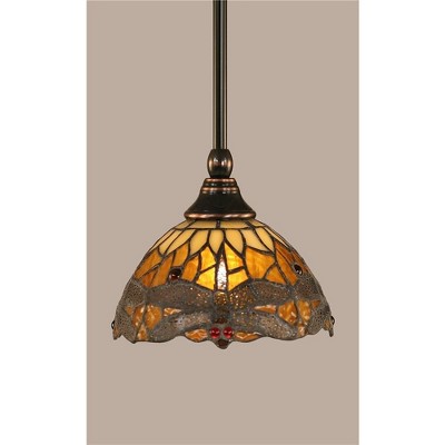 Toltec Lighting Any 1 - Light Pendant in  Black Copper with 7" Amber Dragonfly Art Glass Shade
