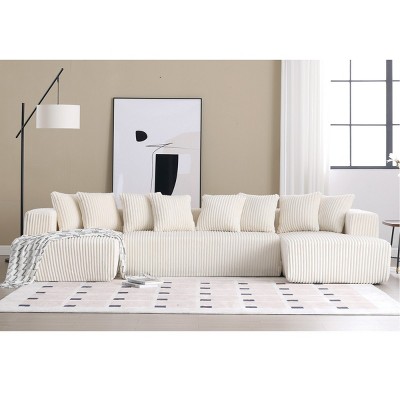 131'' Modular Sectional Couch, U-Shaped Sofa, Chaise Lounge, Striped Fabric, Upholstered 4 Seater Couch, Free Combination Sofa-Cuddlewood