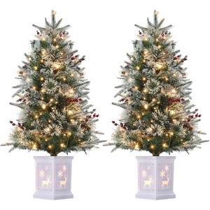 3 Ft Pre-Lit Christmas Tree, Artificial Christmas Trees with Base, Xmas Trees with 78 LED Lights, Battery Operated and Timer Function - 1 of 4