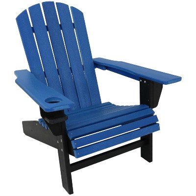  All-Weather Outdoor Adriondack Chair with Drink Holder - Blue/Black - Sunnydaze Decor 