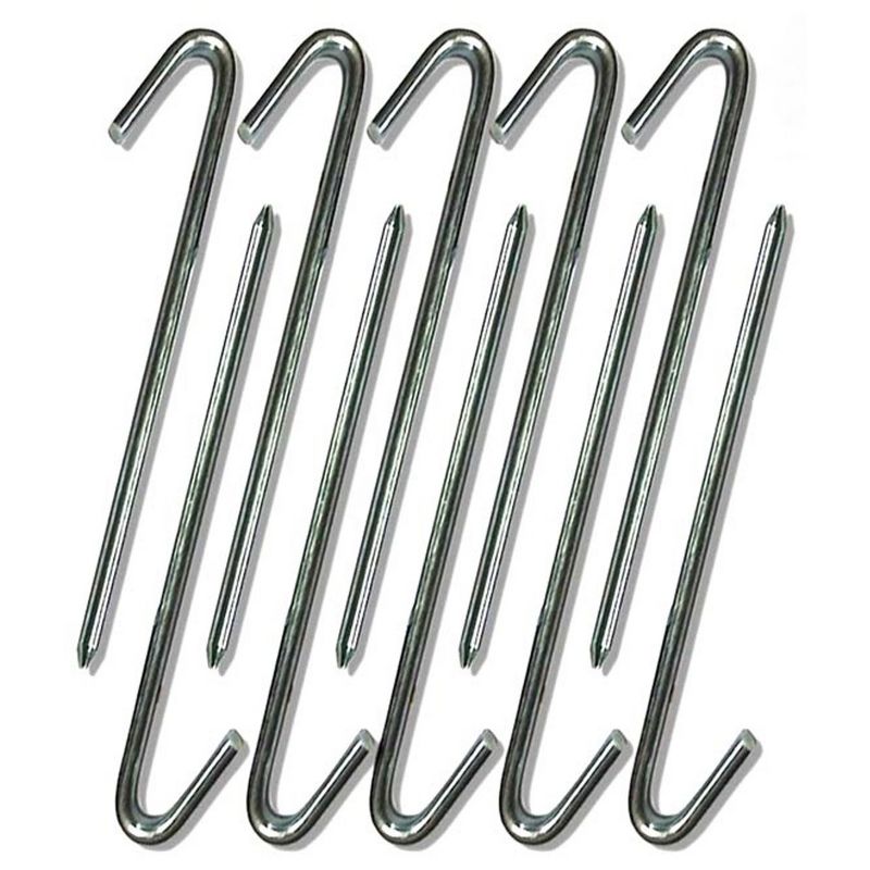 Moose Supply Steel Tent Hook Stakes Heavy Duty Ground Anchor Peg for Tents, Inflatables, Tarps and more, Silver 10 pack, 3 of 5