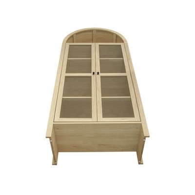 70.28" Tall Natural Arched Kitchen Pantry with Glass Doors