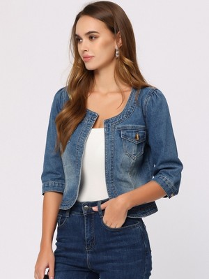 thumbnail image 2 of Women's 3/4 Sleeve Denim Jacket – Casual Button Down Jean Coat With Pockets – Unbranded 2 of 2