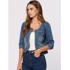 INSPIRE CHIC Women's Collarless Pockets 3/4 Sleeve Denim Jackets - 4 of 4