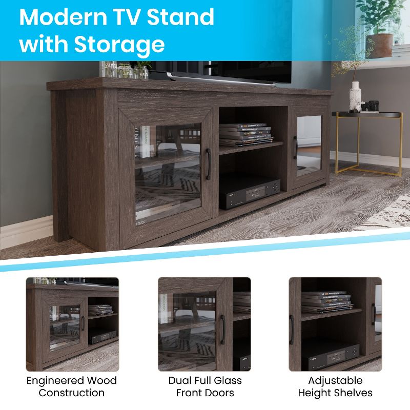 Emma and Oliver TV Stand for up to 80" TV's - 65" Media Console with Classic Full Glass Doors & 3 Adjustable Shelves, 6 of 15