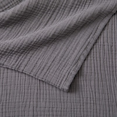 Full Charcoal Cotton Muslin Reversible Bed Blanket