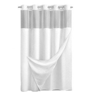 Aoibox No Hook Shower Curtain with Snap in Fabric Liner Set, White Waffle Design for Bathroom, Easy Installation & Removable Liner - 1 of 4