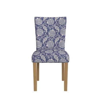 Blue Floral Upholstered Parsons Side Chair with Wood Legs, Set of 2