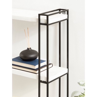 Rustic Coastal Black Metal and Wood Floating Wall Shelf