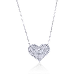 Diamonds D'Argento Sterling Silver, Pave Heart Diamond Necklace - (151 Stones) - Silver - 16+2 Inch - 1 of 2