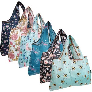 Wrapables Large Foldable Tote Nylon Reusable Grocery Bags, 6 Pack - 1 of 4