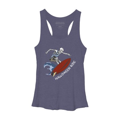 Women's Design By Humans Halloween Surfing Zombie Skeleton Funny Costume t shirt By graceandfinn Racerback Tank Top