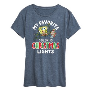 Women's - SpongeBob SquarePants - My Favorite Color Is Christmas Lights Short Sleeve Graphic T-Shirt - 1 of 4