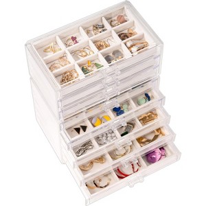 5-Drawer Acrylic Earring Organizer with Adjustable Velvet Trays, Clear Jewelry Storage Box for Women, Grey - 1 of 4