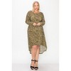 Slickblue Plus Size Cheetah Print Dress, Round Neck, V-Line Back, High-Low Hem, Long Sleeves, Olive/Rust, Size 1XL-3XL - 2 of 4