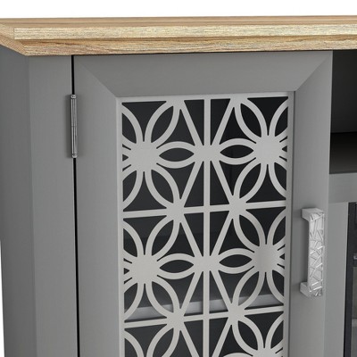 Gray Farmhouse TV Stand with Electric Fireplace and Cabinet