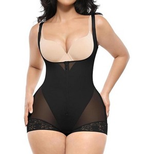 SHAPELLX Shapewear for Women Fajas Colombianas Tummy Control Body Shaper Open Bust Bodysuit with Hook Zipper Closure—Black 38 - 1 of 3