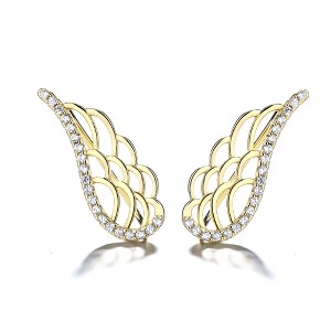 14K Gold Plated Angel Wing earring crawlers with Swarovski Crystals - 1 of 4