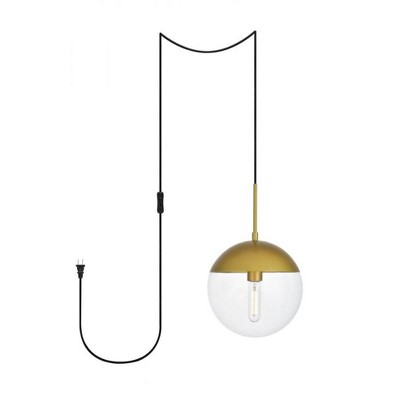Brass and Clear Glass Globe Pendant Light with Black Cord