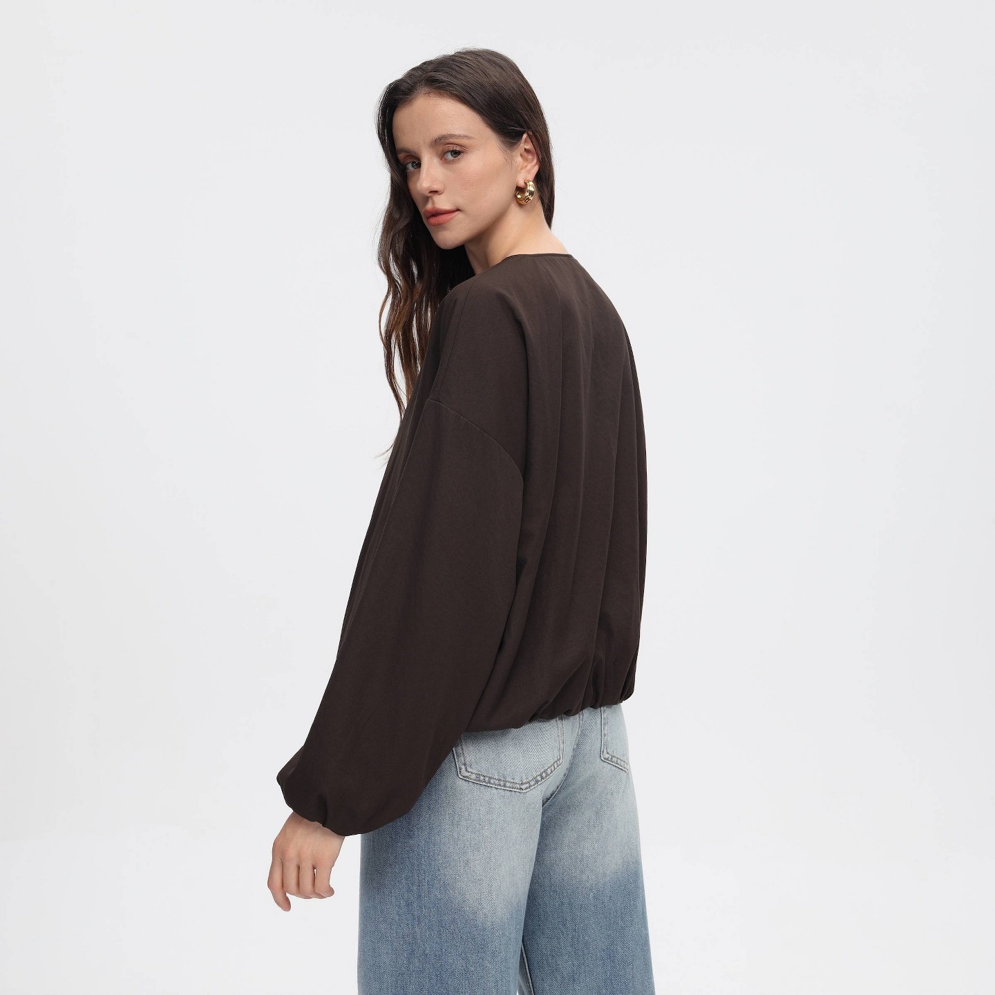 Женская куртка A New Day Long Sleeve Zip-Front Bubble, цвет: Коричневый — фото 2