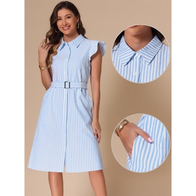 Женские платья INSPIRE CHIC Women's Collared Flutter Sleeve Button Down Shirt Dress Blue Large — фото 2
