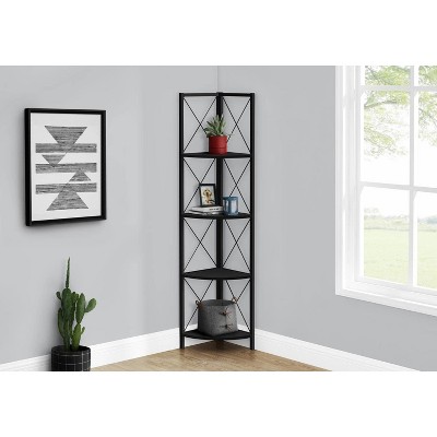 Black Metal Corner 4-Tier Etagere Bookcase