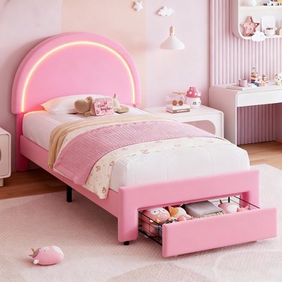 Twin Lamb Fleece Rainbow Bed for Kids