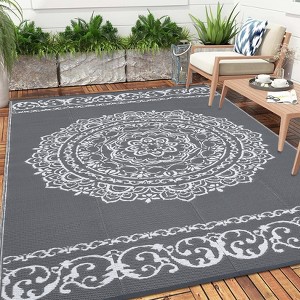 Outdoor Retro Reversible Woven Plastic Straw Rug Vintage Portable Large Area Rugs for Camping Garden Backyard Decor Waterproof Low Pile Picnic Mat - 1 of 4