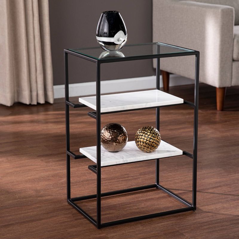 Ghullrio Glass Top End Table with Storage Black/White - Aiden Lane, 3 of 8
