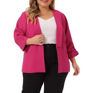 Agnes Orinda Women's Plus Size Fashion Formal with 3/4 Pleated Sleeves and Shawl Collar Blazers - 1 of 4