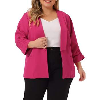 Agnes Orinda Women's Plus Size Fashion Formal with 3/4 Pleated Sleeves and Shawl Collar Blazers