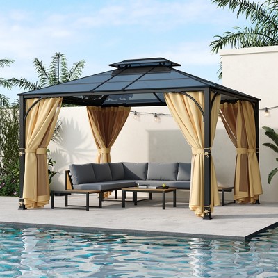 Whisen 10'x12' Hardtop Outdoor Gazebo, Heavy Duty Double Roof Patio Gazebo with Aluminum Frame