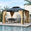VYNXARIA 10*12 Outdoor Gazebo,Heavy Duty Double Roof Patio Gazebo with Aluminum Frame,Double-Layer Side Walls Mosquito Netting&Privacy Curtains,Beige - 2 of 4
