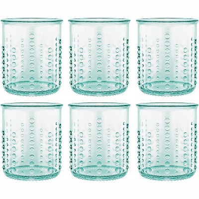 Amici Home Italian Recycled Green Urchin Double Old Fashioned Glasses, Drinking Glassware with Green Tint, Hobnail Design, Set of 6,12-Ounce
