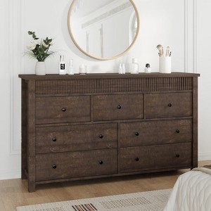 5/7 Drawer Dresser for Bedroom, Wooden Chest of Drawers, Fluted TV Stand, Storage Organizer for Living Room, Hallway and Entryway, Walnut - 1 of 4