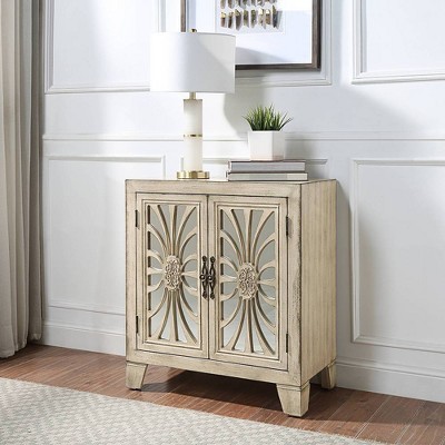 Antique White Wood and Glass Console Table with Storage