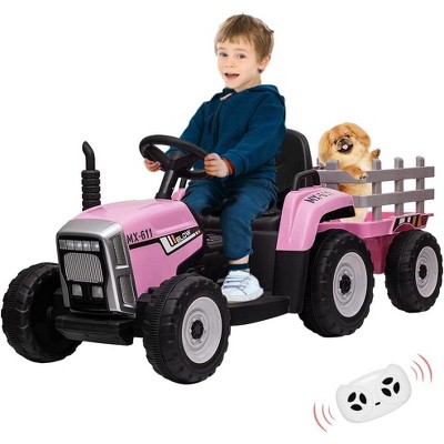 Garvee 12V Kids Ride-On Tractor with Trailer Remote Control LED Lights and Bluetooth Music