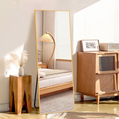 MAYEERTY Aluminum Full-Length Mirror 57x20in, Gold, Right Angle, Tempered Glass, With Stand