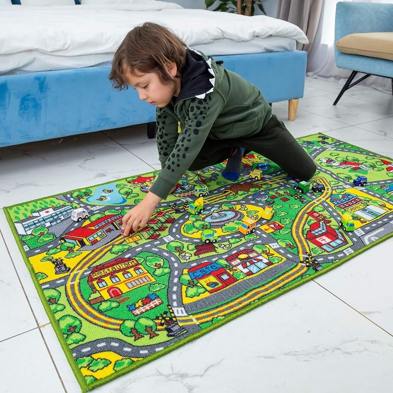 Syncfun Carpet Playmat w/ 12 Cars Pull-Back Vehicle Set for Kids Age 3+, Jumbo Play Room Rug, City Pretend Play, 2 of 10