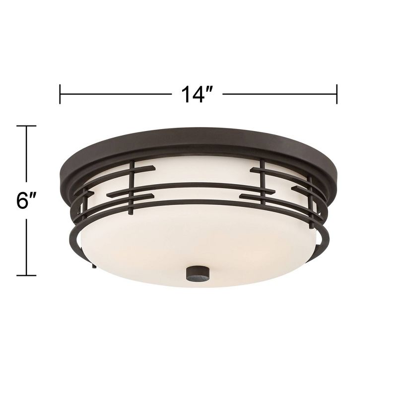 Franklin Iron Works Arden Rustic Ceiling Light Flush Mount Fixture 14" Wide Antique Bronze 3-Light White Glass Shade for Bedroom Kitchen Living Room, 4 of 6