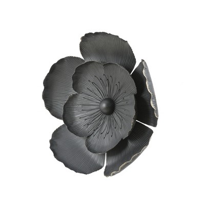 LuxenHome Black and Gold Metal Flower Wall Sculptures Set