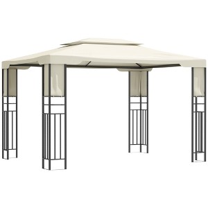 Outsunny 13' x 10' Patio Gazebo Outdoor Canopy Shelter with Double Vented Roof, Storage Shelves, Steel Frame for Lawn, Backyard and Deck - 1 of 4