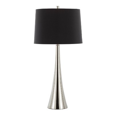 Set of 2 Black Faux Silk Drum Shade Table Lamps with Polished Nickel Base