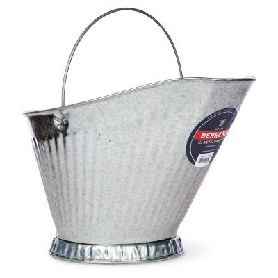 Behrens Galvanized Steel Coal Hod Silver: Indoor Fireplace Ash & Coal Bucket, Metal Handle, 12.75" x 16.25"