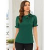 INSPIRE CHIC Women's Bow Tie Neck Solid Color Elastic Cuffs Elegant Office Short Sleeve Blouse - 2 of 4
