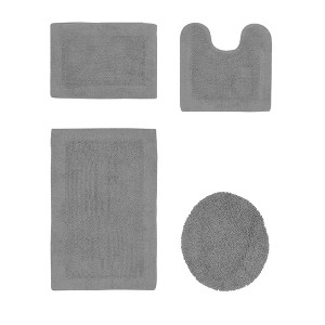 Edge Bath Rug 100% Premium Cotton Ultra-Soft Water Absorbent Tufted Solid Reversible 4 Piece Bathroom Rug Set for Machine Washable Bathmat - 1 of 4