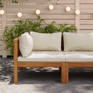 vidaXL Sectional Corner Sofa with Cream White Cushion Acacia Wood - 1 of 4