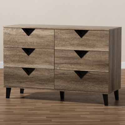 Wales 6-Drawer Geometric Light Brown & Black Dresser