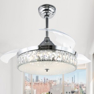 Bella Depot 42" Modern Crystal Drum LED Ceiling Fan 6-Speed Retractable Ceiling Fan with Remote Control and Light Kit - 1 of 4
