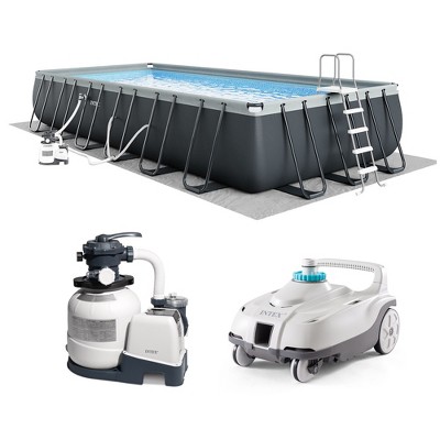 Intex ZX100 Auto Pressure Side Pool Cleaner and 24 Foot x 12 Foot x 52 Inch Rectangular Ultra XTR Frame Swimming Pool with Pump